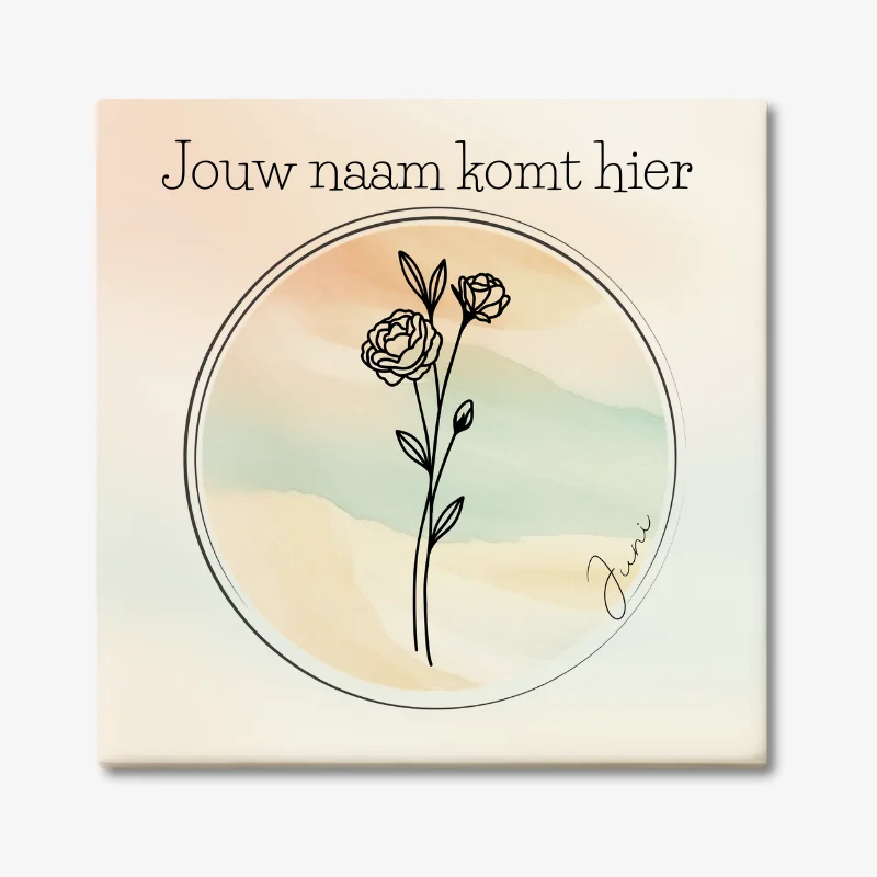 Geboortebloem tegeltje juni Roos Tegeltje met de geboortebloem van juni Roos