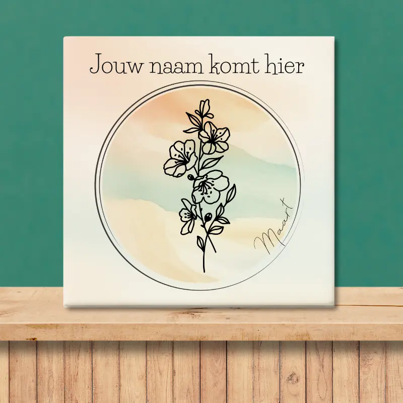 Geboortebloem tegeltje maart Kersenbloesem Sfeerafbeelding van een tegeltje met de geboortebloem van maart Kersenbloesem
