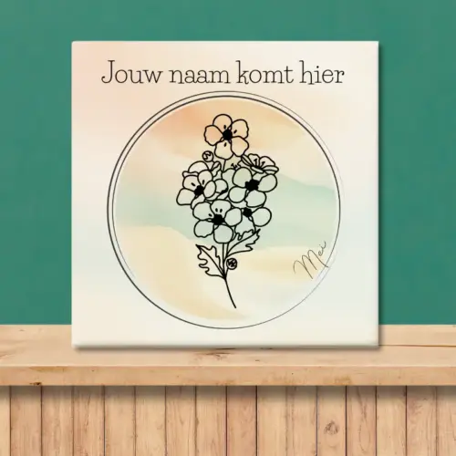Sfeerafbeelding van een tegeltje met de geboortebloem van mei Meidoorn