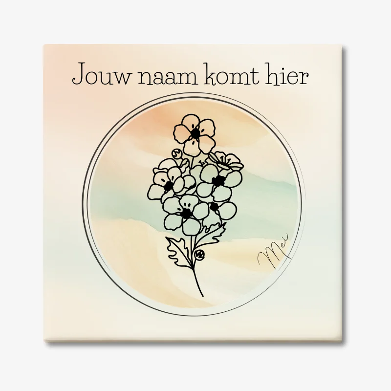 Geboortebloem tegeltje mei Meidoorn Tegeltje met de geboortebloem van mei Meidoorn