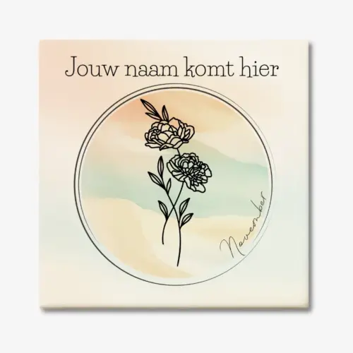 Tegeltje met de geboortebloem van november Pioenroos