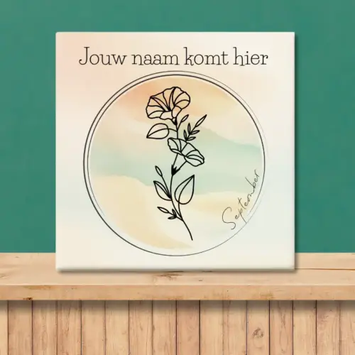 Sfeerafbeelding van een tegeltje met de geboortebloem van september Klimmende winde