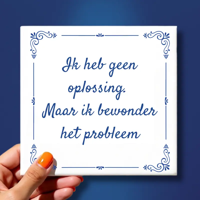 Tegeltje met de tekst; Ik heb geen oplossing. Maar ik bewonder het probleem.