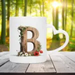 Mok letter B met hartvormig oor in bosthema