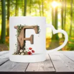 Mok letter F met hartvormig oor in bosthema
