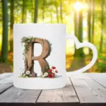 Mok letter R met hartvormig oor in bosthema