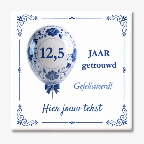 Tegeltje 12,5 jaar getrouwd met ballon in delfts blauw