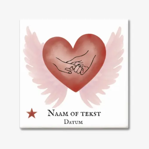 Gedenktegeltje met naam en datum - handen