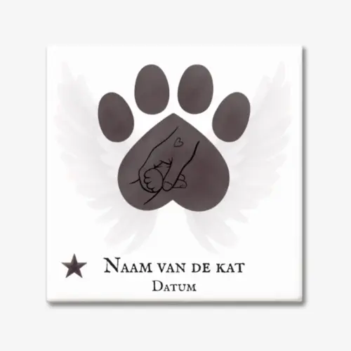 Gedenktegeltje met naam en datum - kat