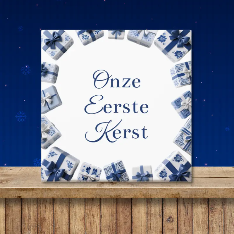 Kerst tegeltje in Delfts blauw met de tekst "Onze Eerste Kerst" Kerst tegeltje in Delfts blauw met de tekst "Onze Eerste Kerst"