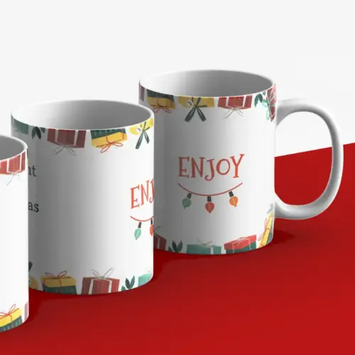 Kerstmok met de tekst "All I want for Christmas is tea" en op de andere kant enjoy