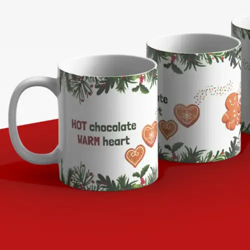 Kerstmok met de tekst hot chocolate warm heart