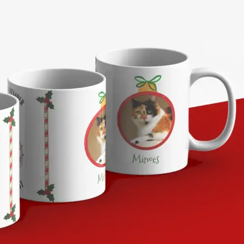 Kerstmok met de tekst "Proud member of the naughty list" en een foto van een kat