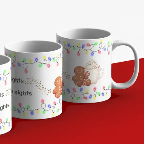 Kerstmok met de tekst twinkling lights hot chocolate nights